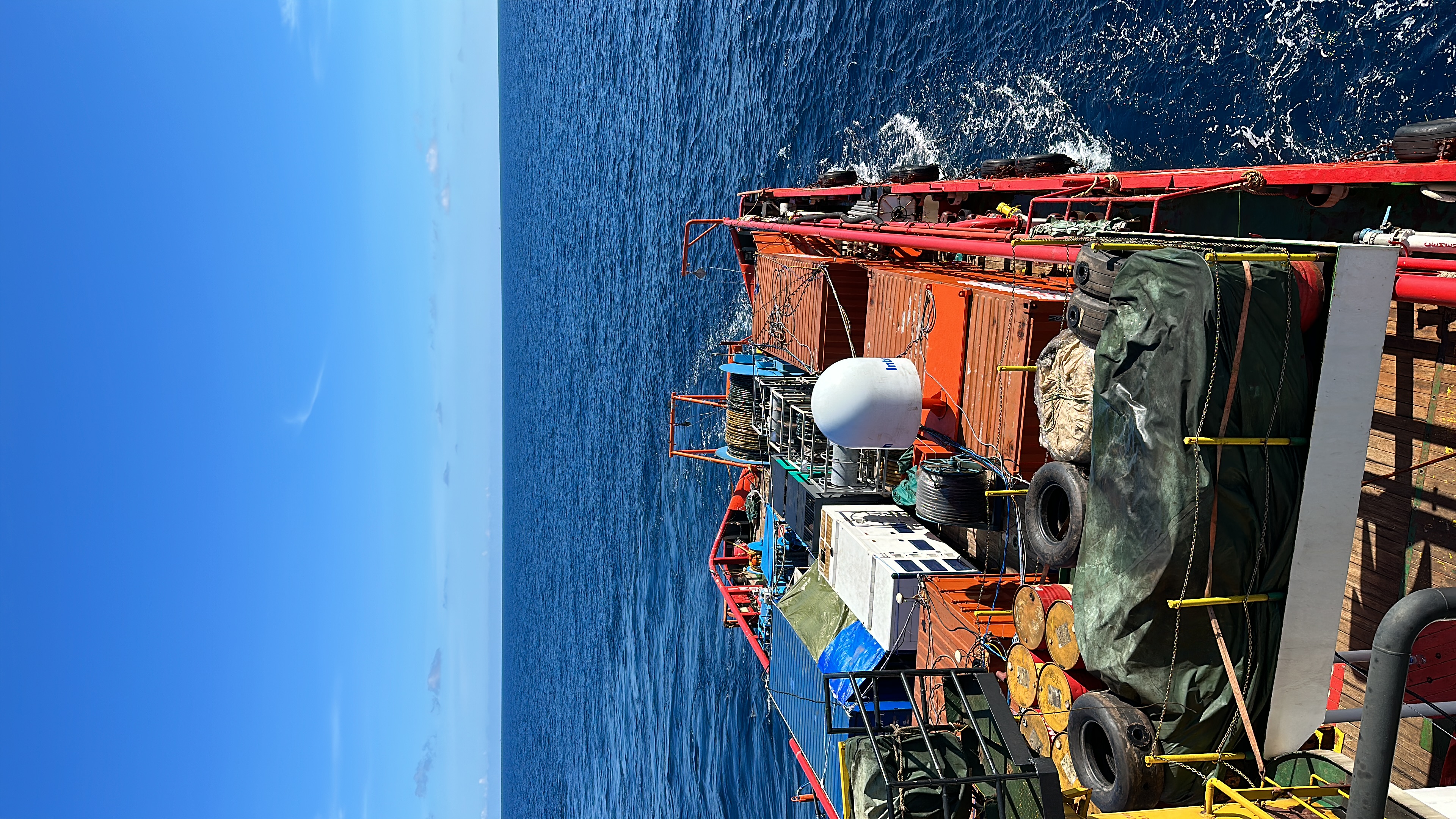 Marine geophysical survey equipment deployed offshore